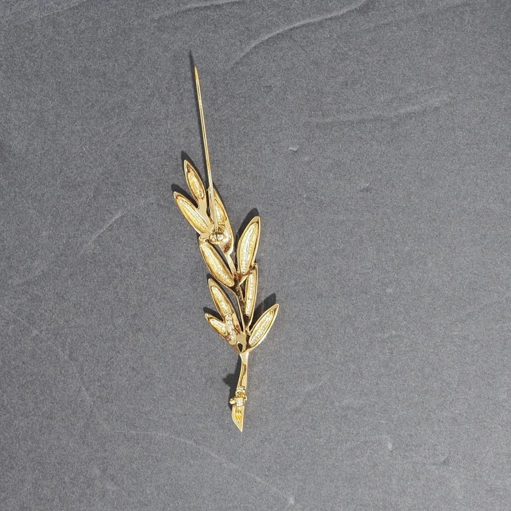 VTG Napier Brooch Gold Tone Leaf Branch Wheat Pin Botanical Gift Box Cinch Clip